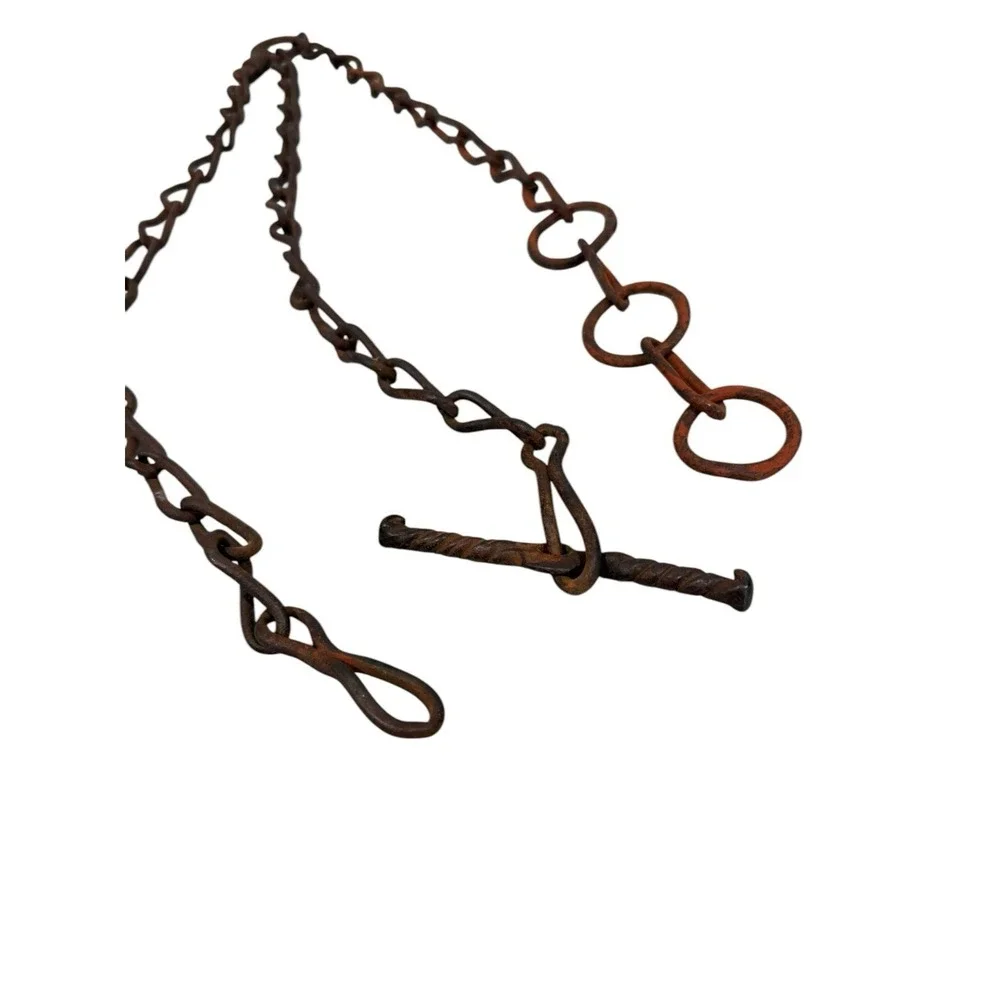 VINTAGE Antique bull or horse 3 piece leader neck chain‎ Rust Primitive